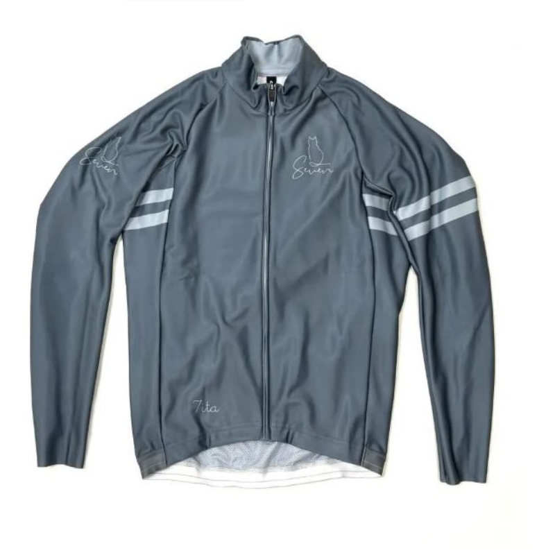 7-ITA（セブン・アイティーエー）メンズ サイクル ウェア 7ITA Cafe Cat LS Jersey Grey ロングスリーブジャージ (Mサイズ) セブンイタリア
